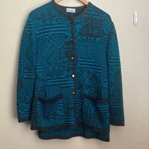 Devernois Women's Blue and Black Patterned wool blend skirt suit